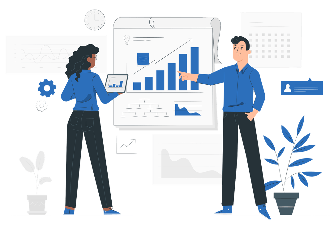  Clipart of two people discussing presentation on data