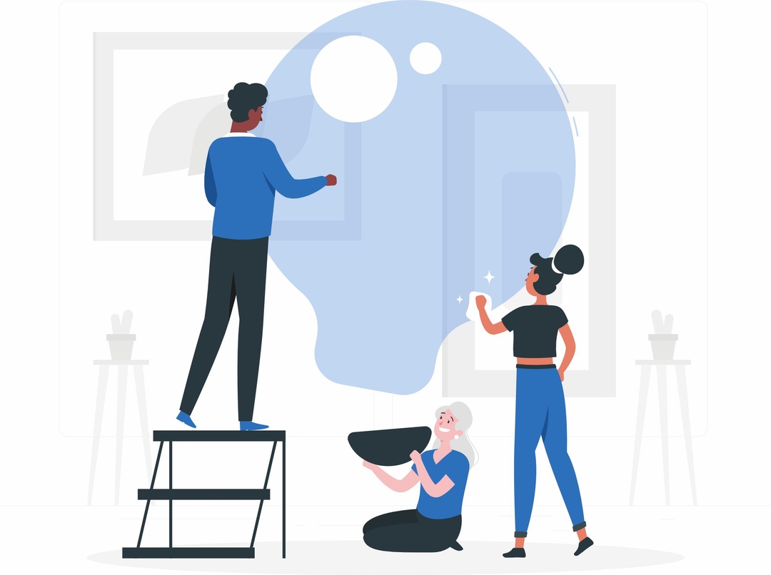 Clipart of a group of people setting up a lightbulb denoting an idea and brainstorming