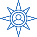 Guidance and mentorship icon showing a person inside a compass