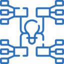 Flowchart arrows with bulb icon