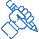 Hand holding pencil icon representing learning and writing