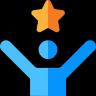 Icon image of a stick figure raising its hands and a star hovering above his head